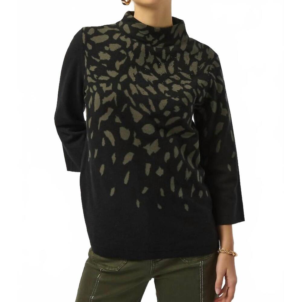 NEW JOSEPH RIBKOFF animal print mock neck pullover in black/avocado